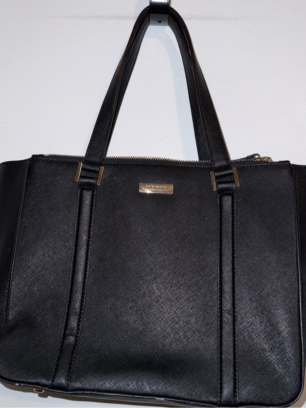 kate spade Black Saffiano Tote with Gold Plaque